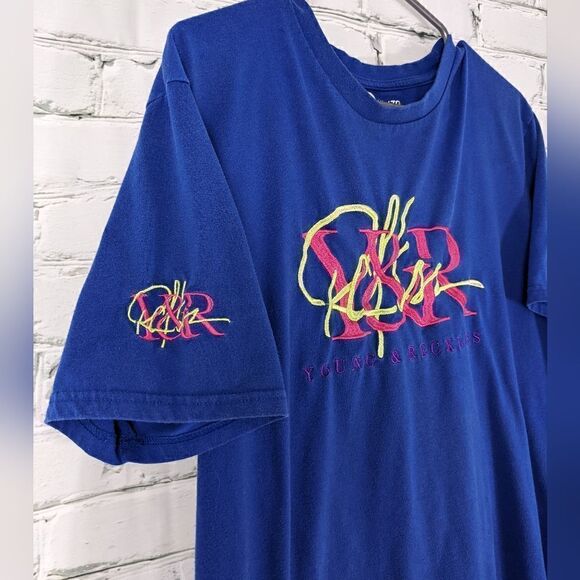 Young and Reckless Men's t-shirt Blue neon 80s style size XL - Picture 4 of 6